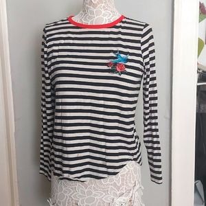 Stripped,long sleeve, chest embroidered cotton shirt